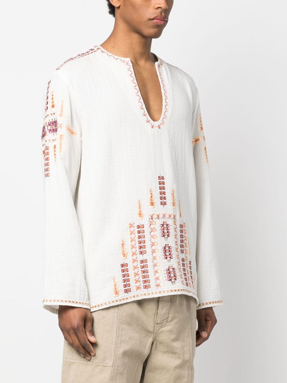 Shop Marant Ilya Geometric-embroidery Shirt In Weiss