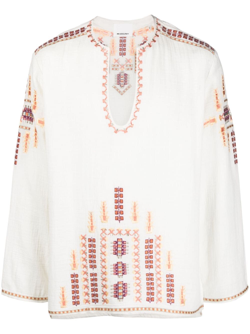 Marant Ilya Geometric-embroidery Shirt In Weiss
