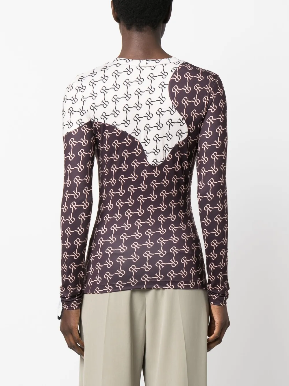 Shop Rokh Two-tone Monogram Top In Braun