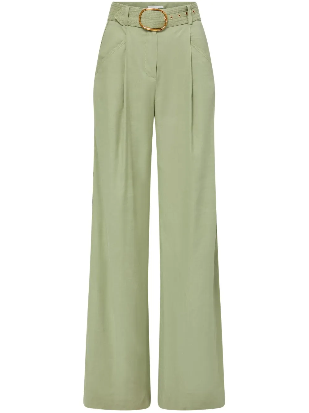 Veronica Beard Rimini Belted Wide-leg Linen Pants In Sage