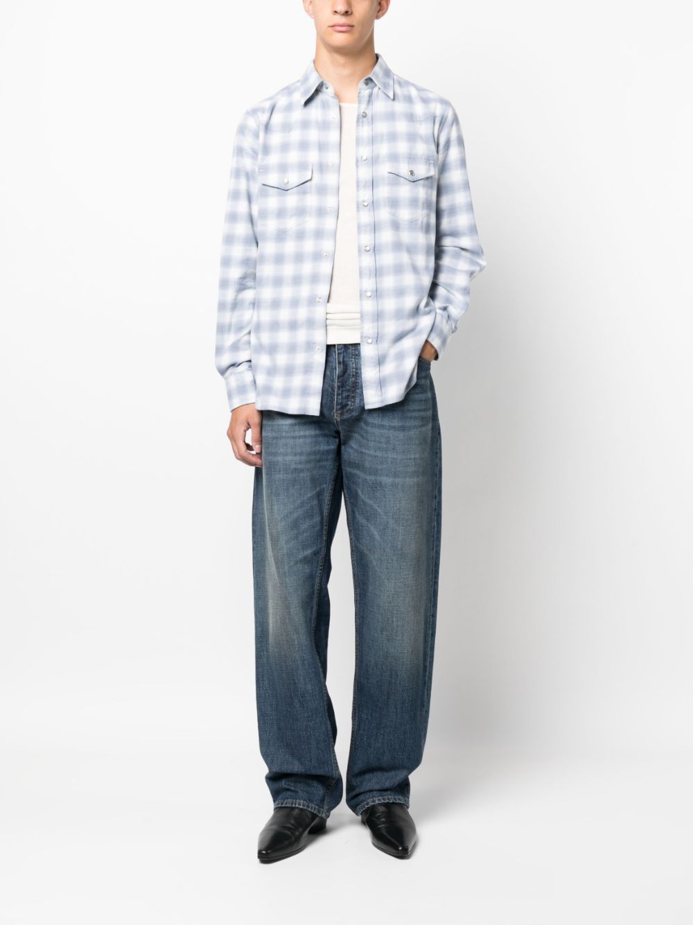 TOM FORD gingham-check cotton shirt - Blauw