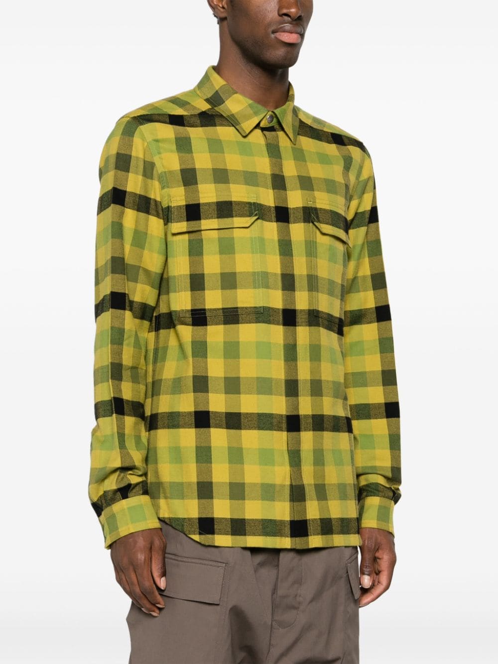Shop Rick Owens Check-pattern Cotton Shirt In Yellow