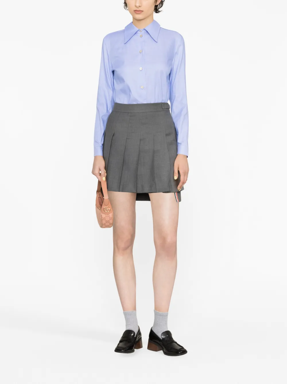 Shop Gucci Pointed-collar Long-sleeve Shirt In Blue