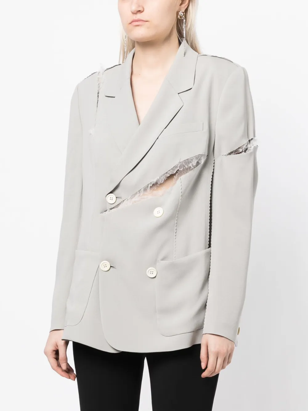 Undercover Grey Solid Notched Lapel Blazer In Grey