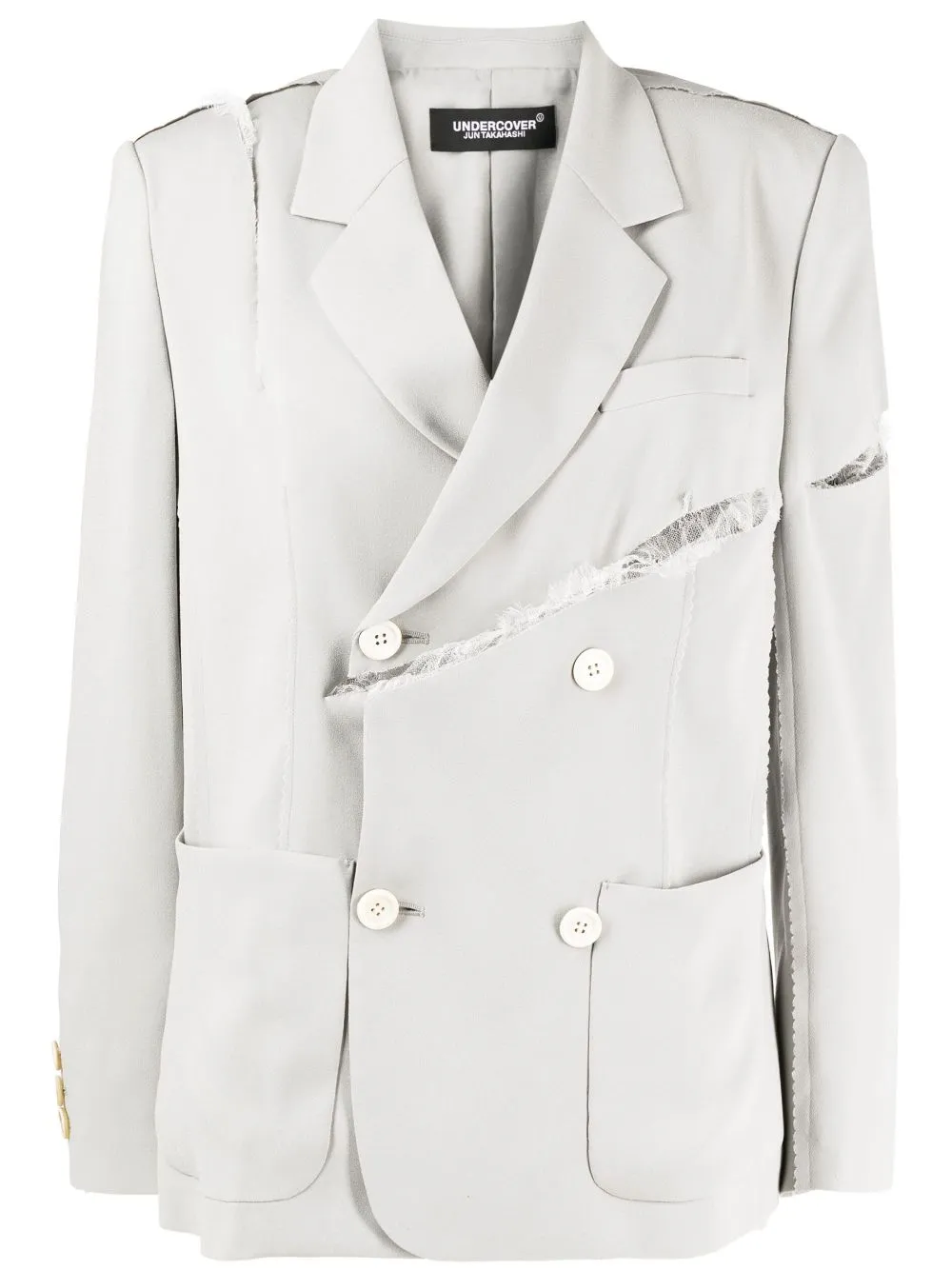 Undercover Grey Solid Notched Lapel Blazer In Grey
