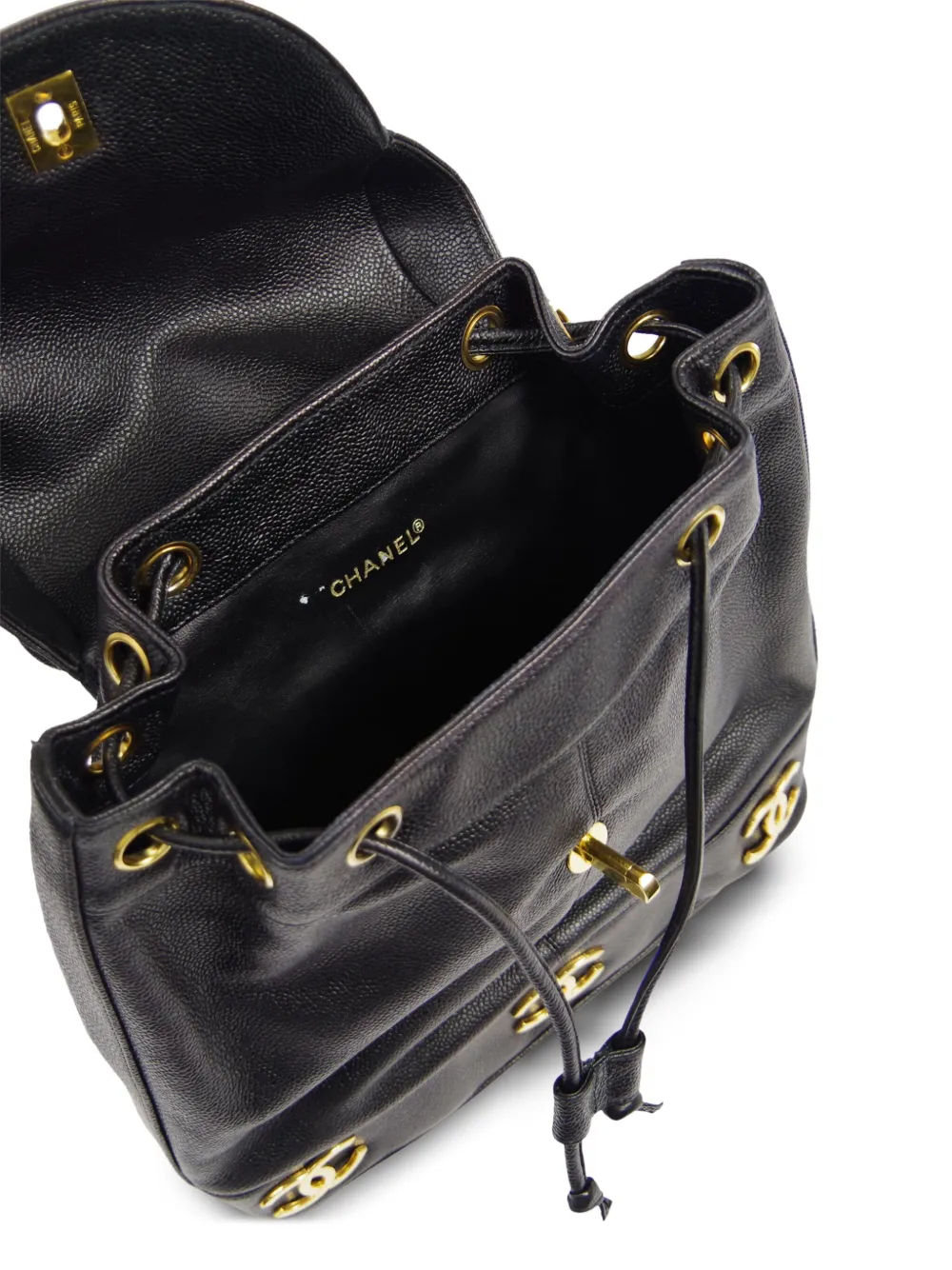 Preowned Chanel 1992 Triple Cc Backpack In Black ModeSens