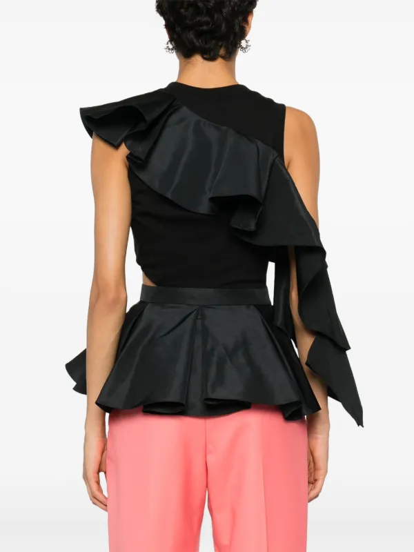 ALEXANDER MCQUEEN メッシュタンクトップ Women's Asymmetric Ruffle Tank Top in Ivory | McQueen US