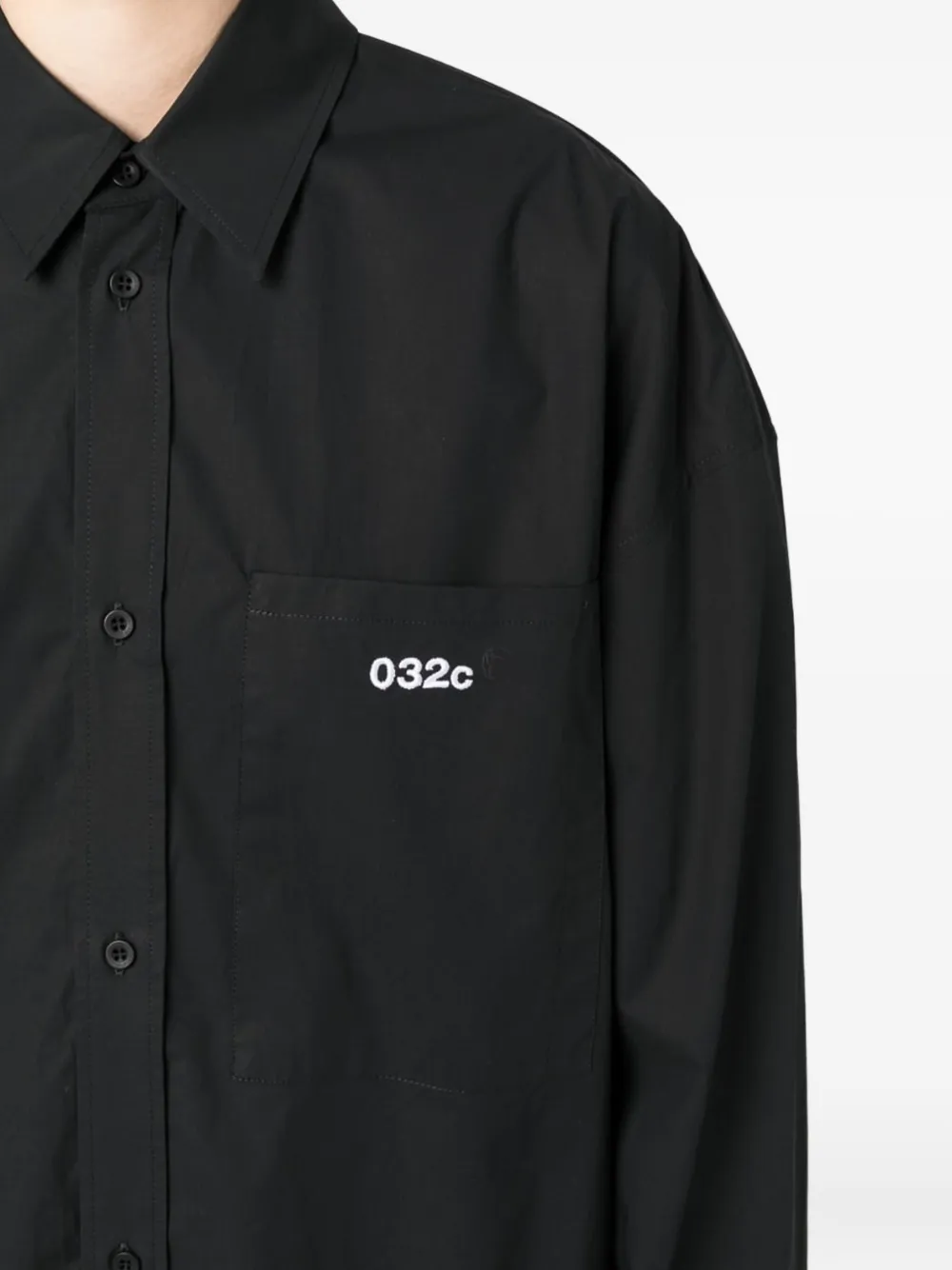 032c embroidered-logo cotton shirt Zwart