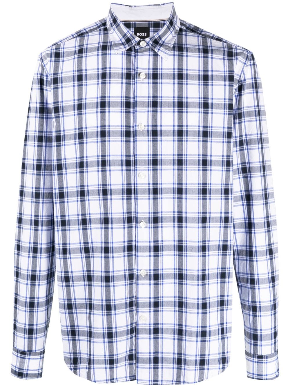 Hugo Boss Long-sleeve Checkered Shirt In Blue