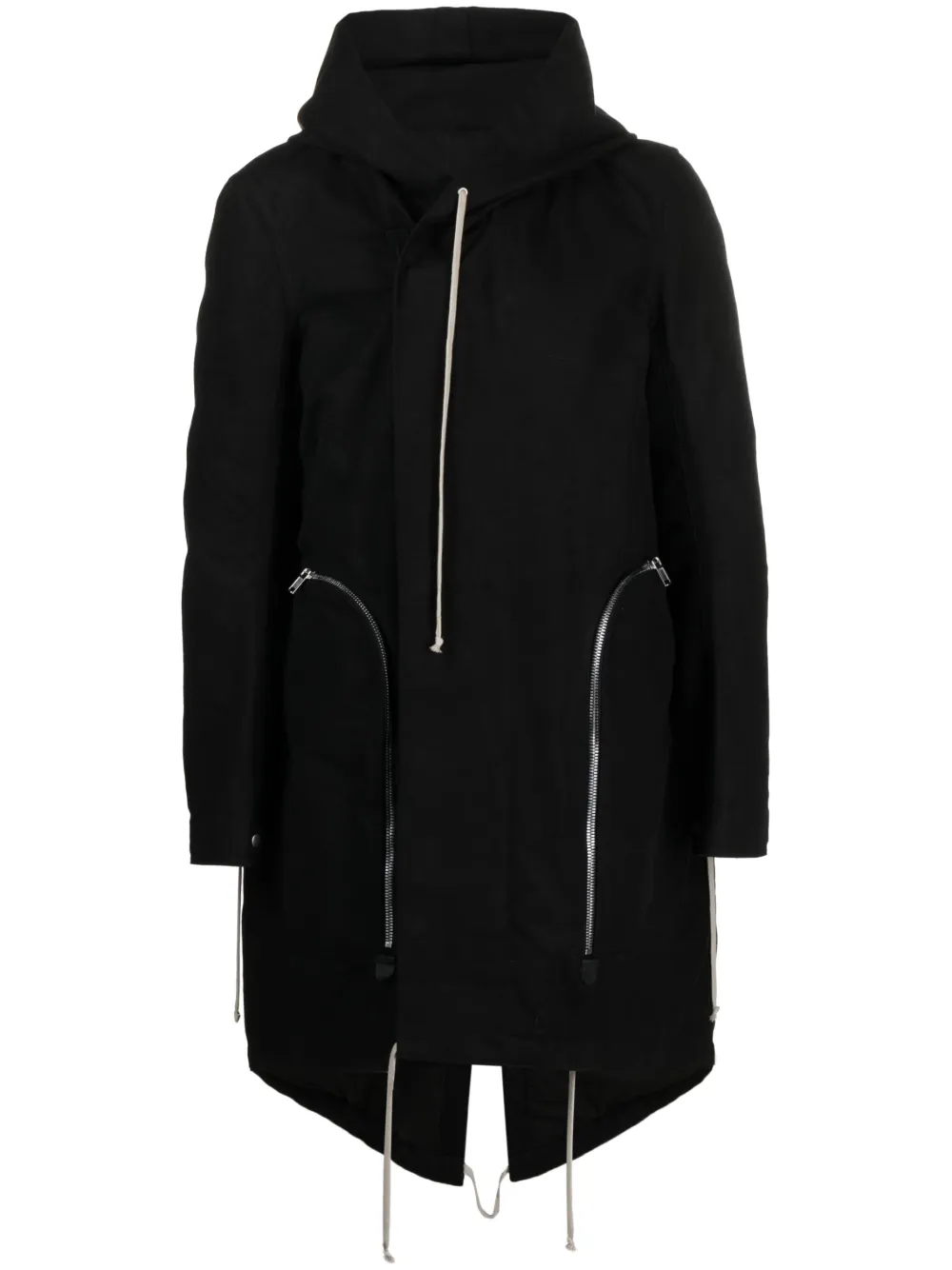 Rick Owens Bauhaus Fishtail Hooded Coat In Black