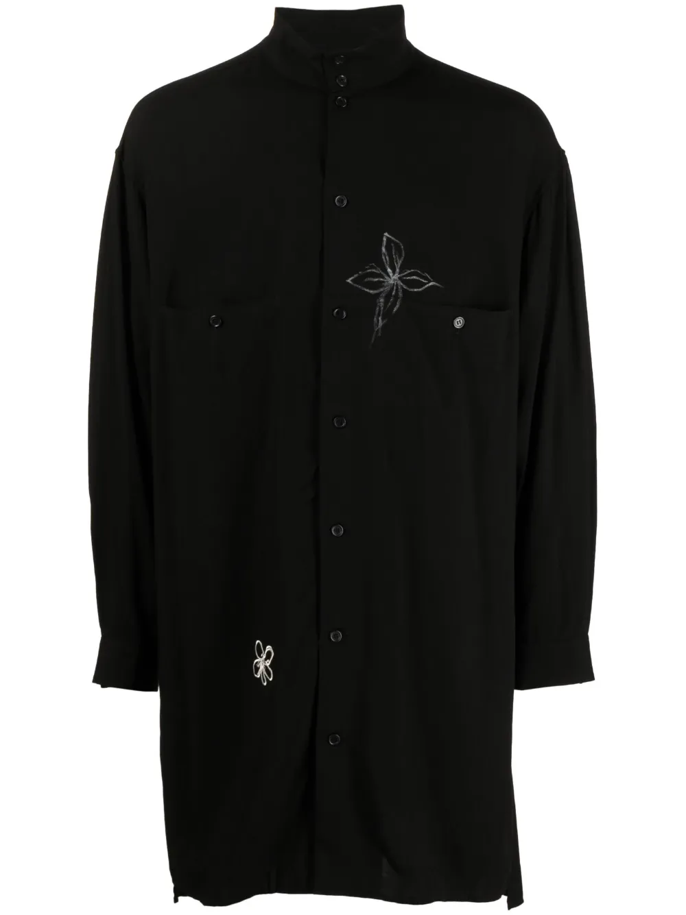 Yohji Yamamoto Flower-doodle Long Shirt In Schwarz