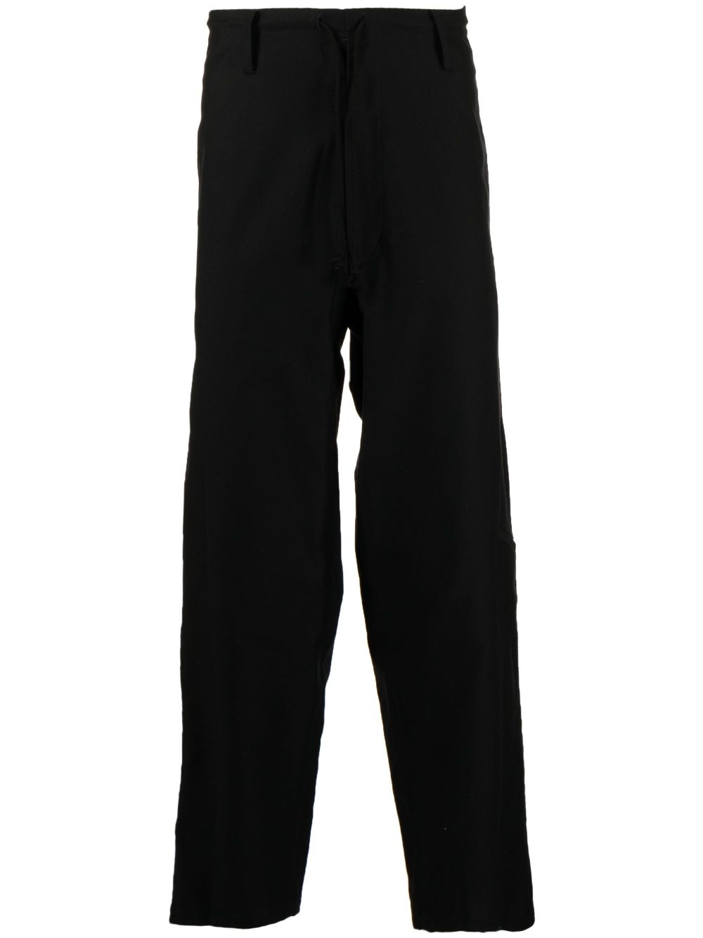 Shop Yohji Yamamoto Drawstring-waist Straight-leg Trousers In Black