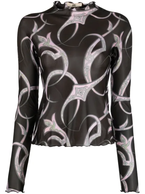abstract-print semi-sheer top