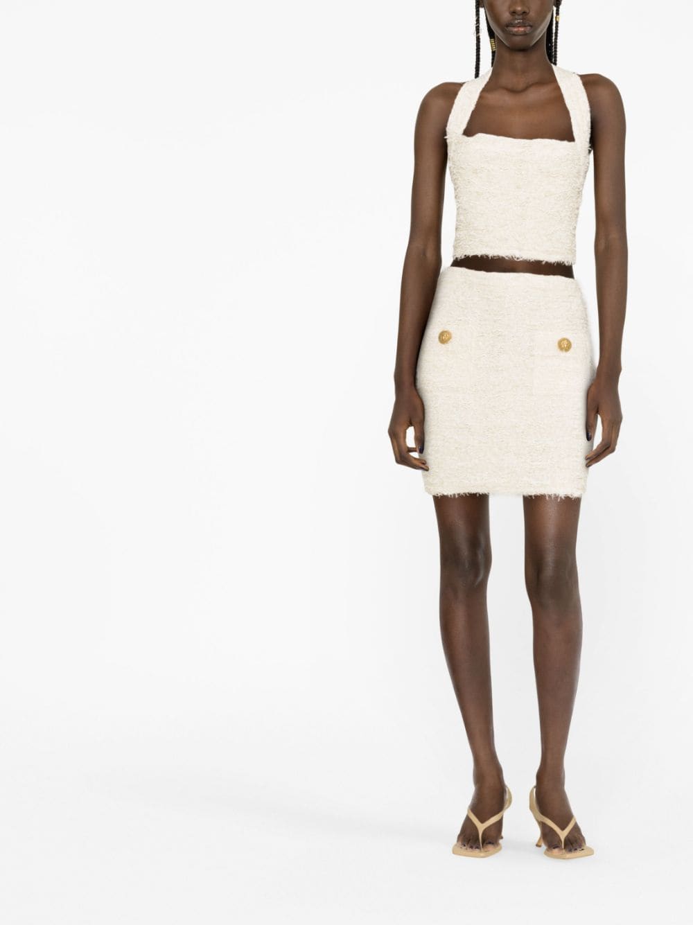 Shop Balmain High-waisted Pencil Skirt In Nude