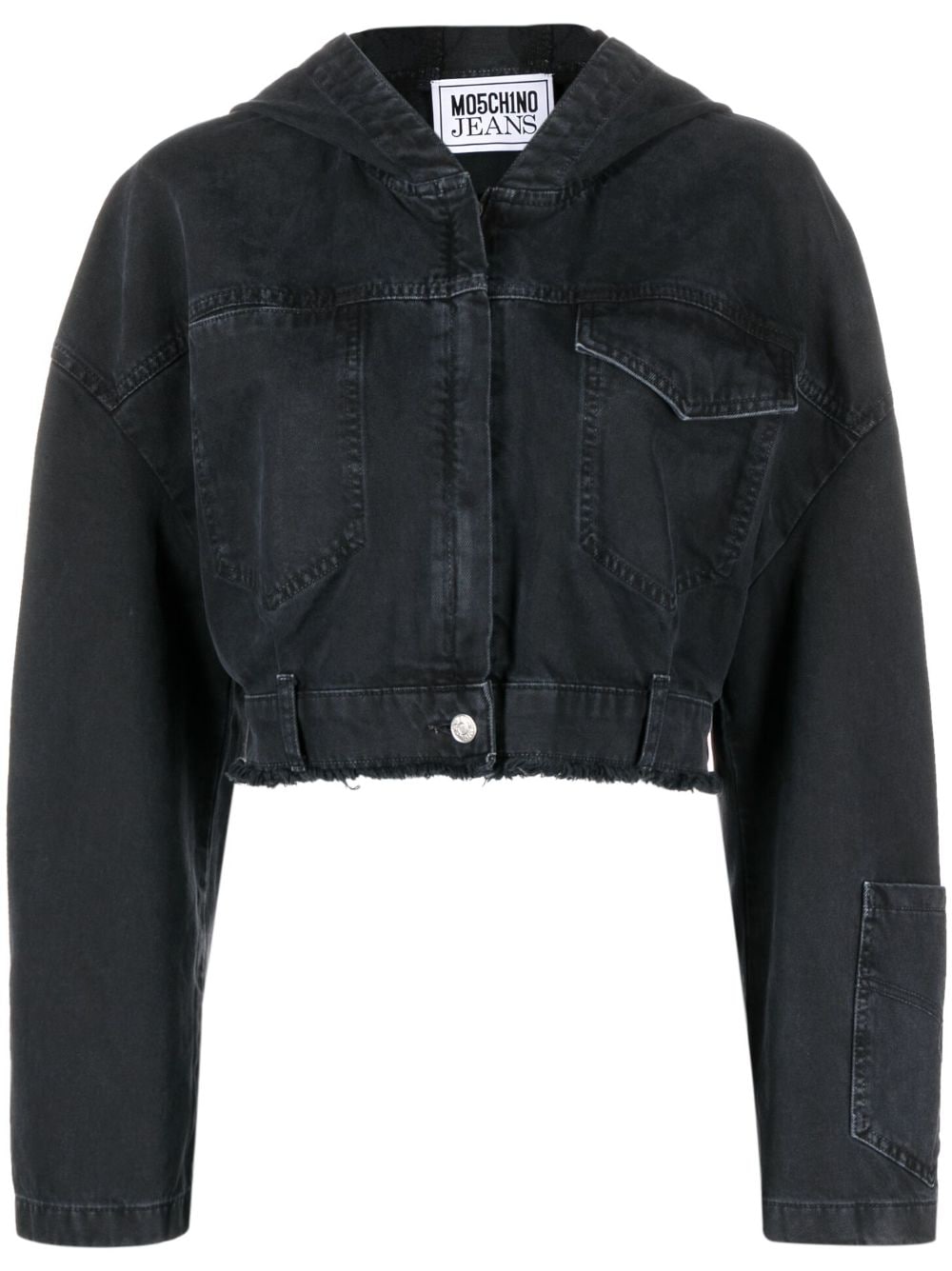 MOSCHINO JEANS cropped denim hooded jacket - Black