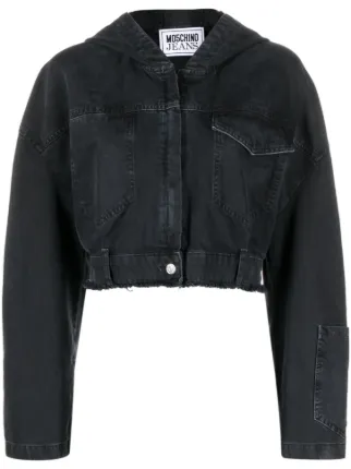 80s moschino jeans デニム ダッフルコート n3-b MOSCHINO JEANS Cropped Denim Hooded Jacket | Grey | FARFETCH ZA