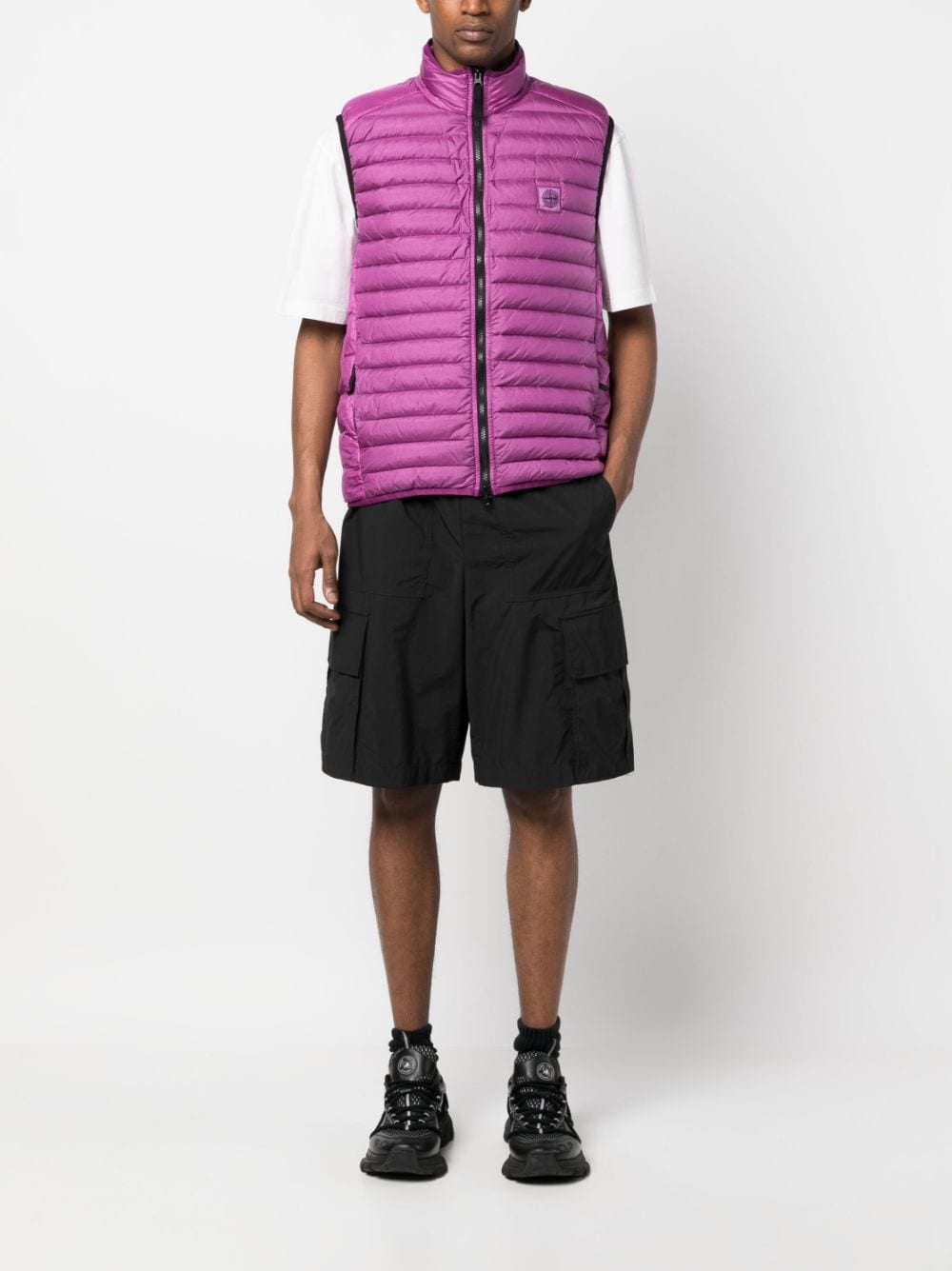 Shop Stone Island Tape-detailing Quilted Gilet In Purple