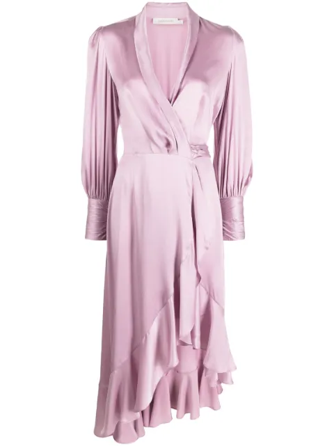 ZIMMERMANN Vestido midi de seda com babados