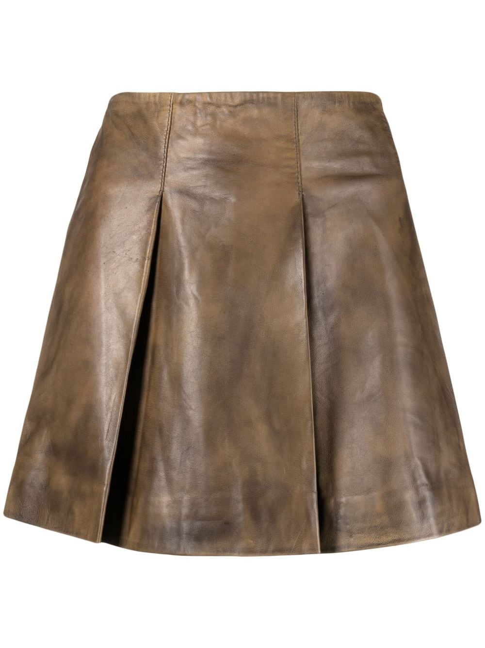 Remain Pleated A-line Leather Miniskirt In Brown