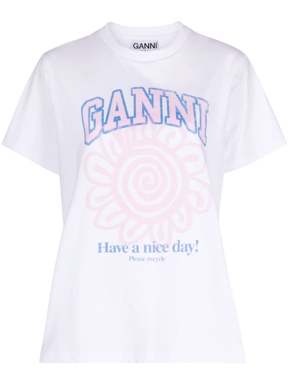 Shop Ganni Relaxed Flower Organic-cotton T-shirt In White