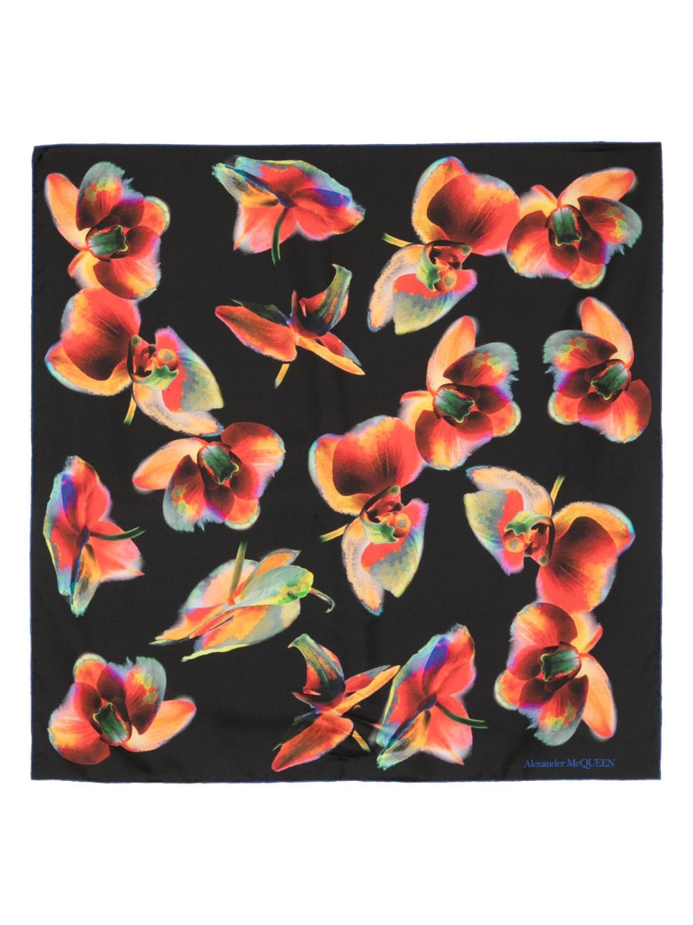 Alexander Mcqueen Orchid-print Silk Scarf In Black
