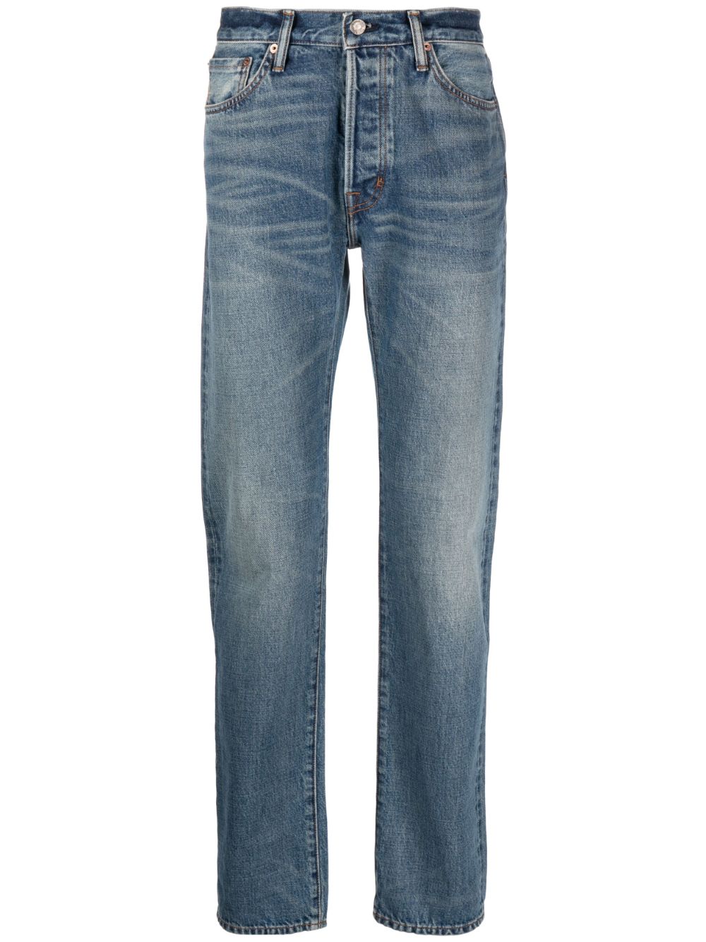 mid-rise straight-leg jeans