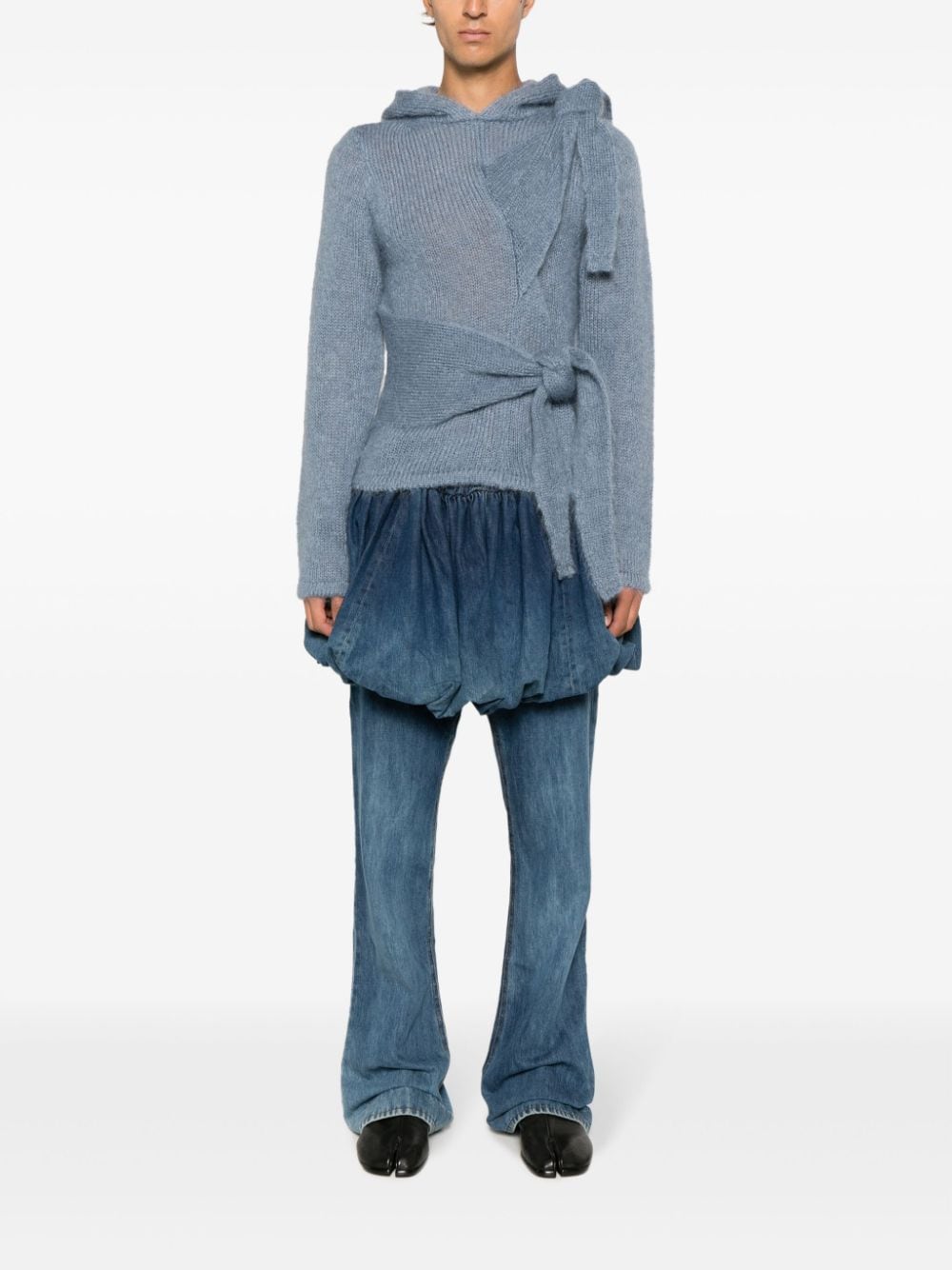 AARON ESH tie-detail chunky-knit hoodie - Blauw