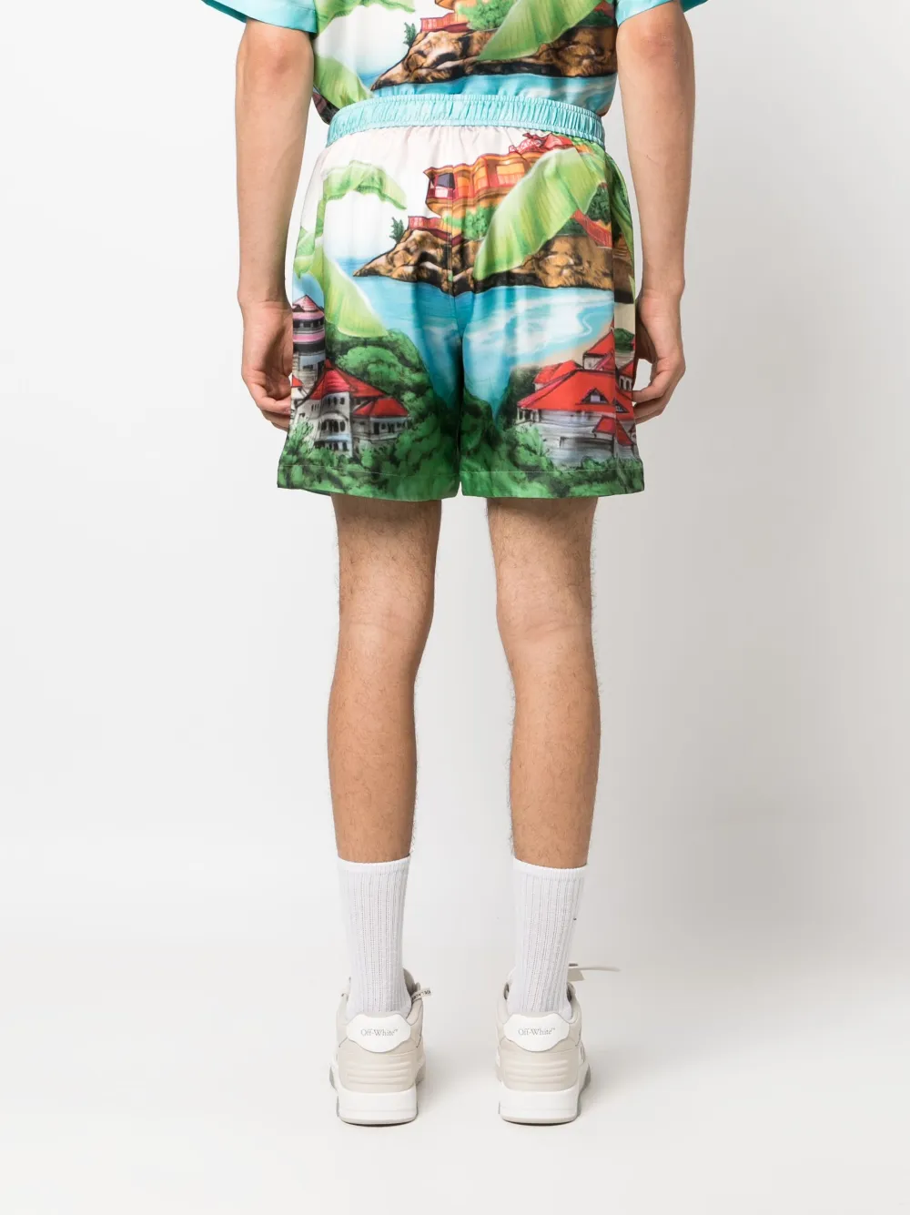 Amiri Eden Graphic-print Silk Shorts In Blue