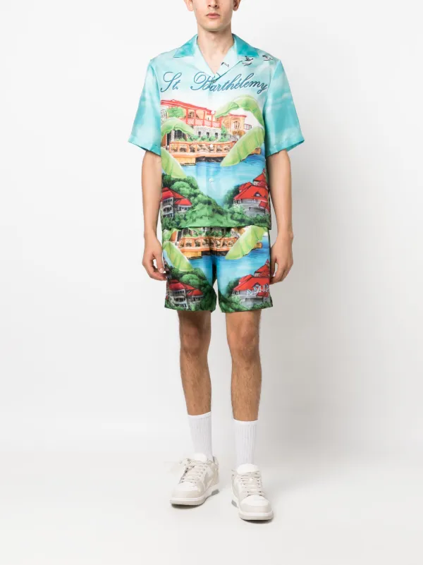 AMIRI Eden グラフィック シルクショートパンツ | ブルー | FARFETCH JP