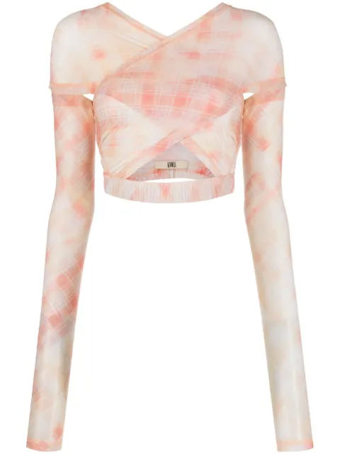 check-print crossover crop top
