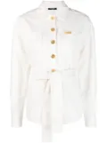 Balmain logo-plaque denim shirt jacket - White