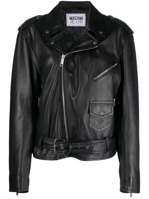 MOSCHINO JEANS peace-sign leather biker jacket