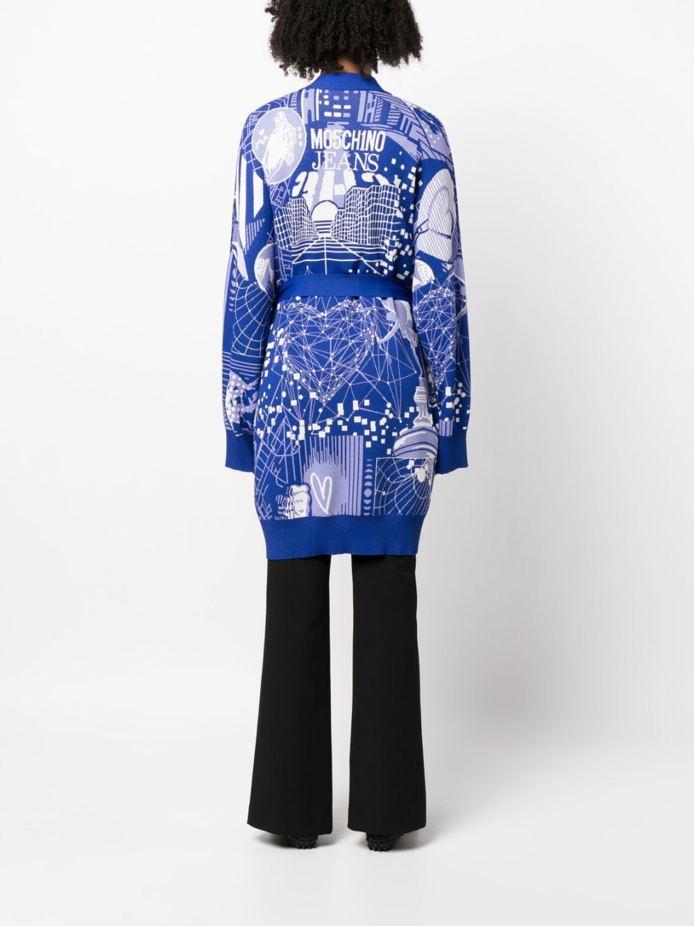 Shop Moschino Graphic Print Wrap Cardigan In Blue