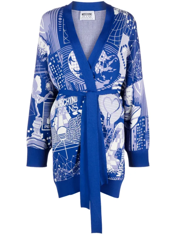 Moschino Graphic Print Wrap Cardigan in Blue
