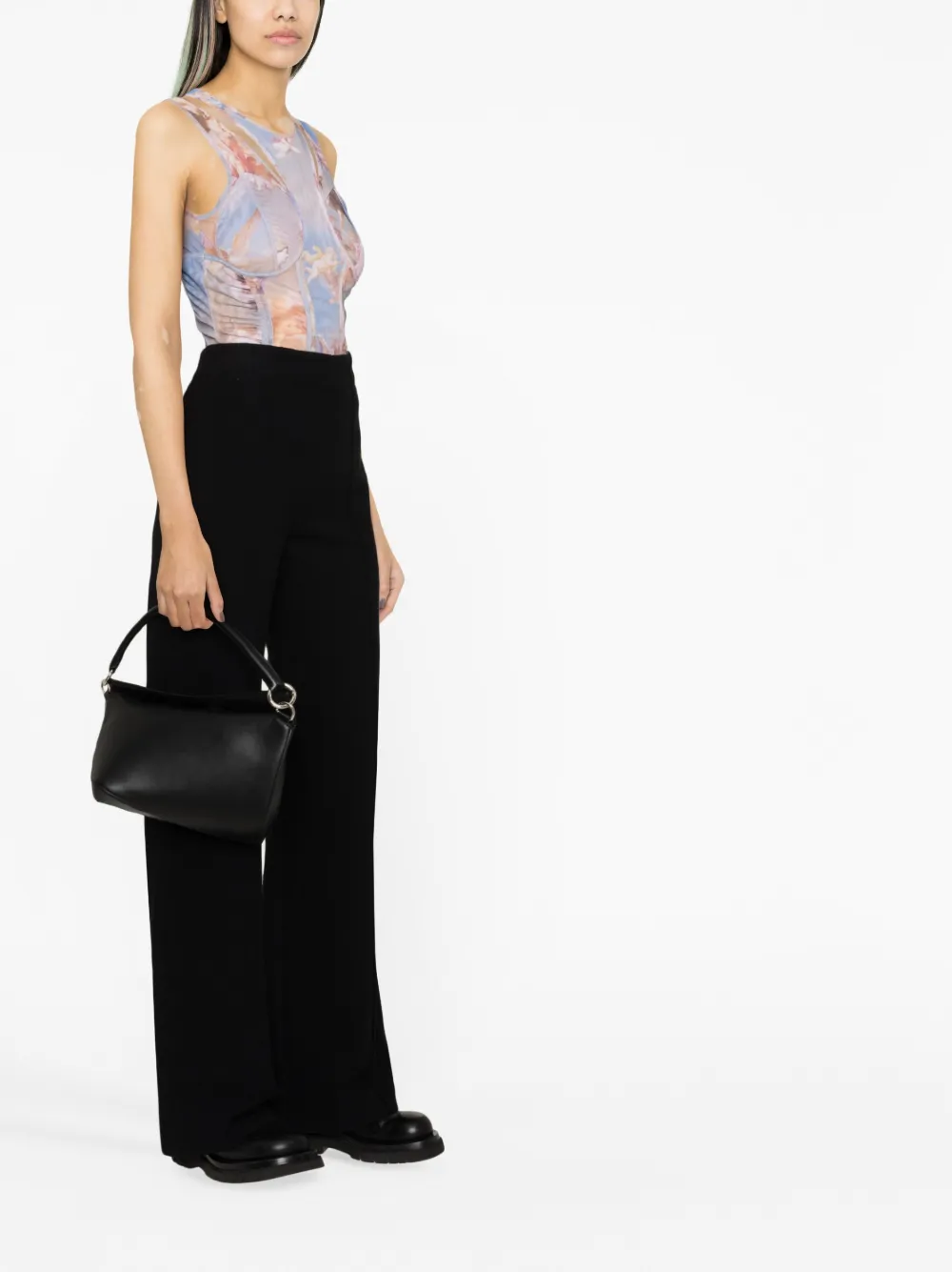 Balmain Sky Printed Tulle Top In Blue