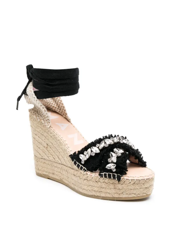 Manebi 110mm crystal-embellished Wedge Espadrilles Black