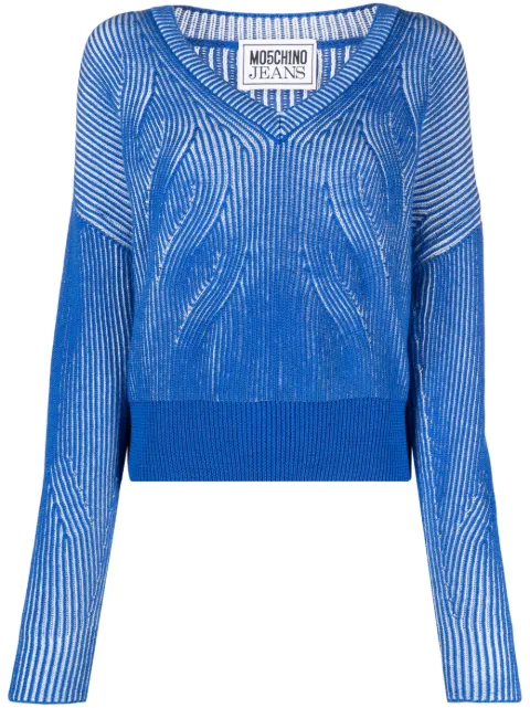 MOSCHINO JEANS two-tone V-neck jumper