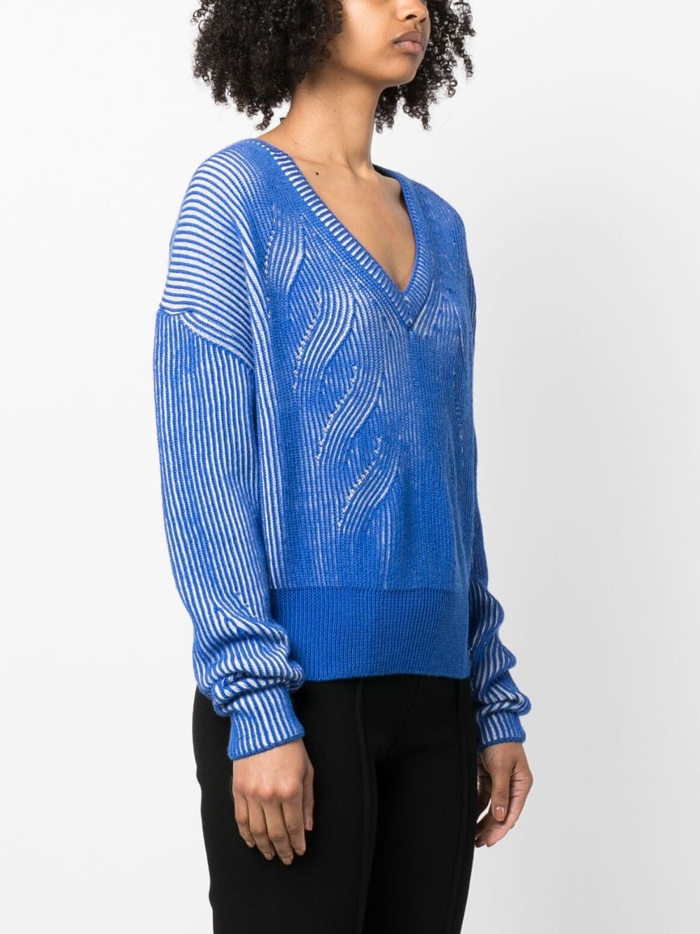 Shop Moschino Two-tone V-neck Jumper In Blue