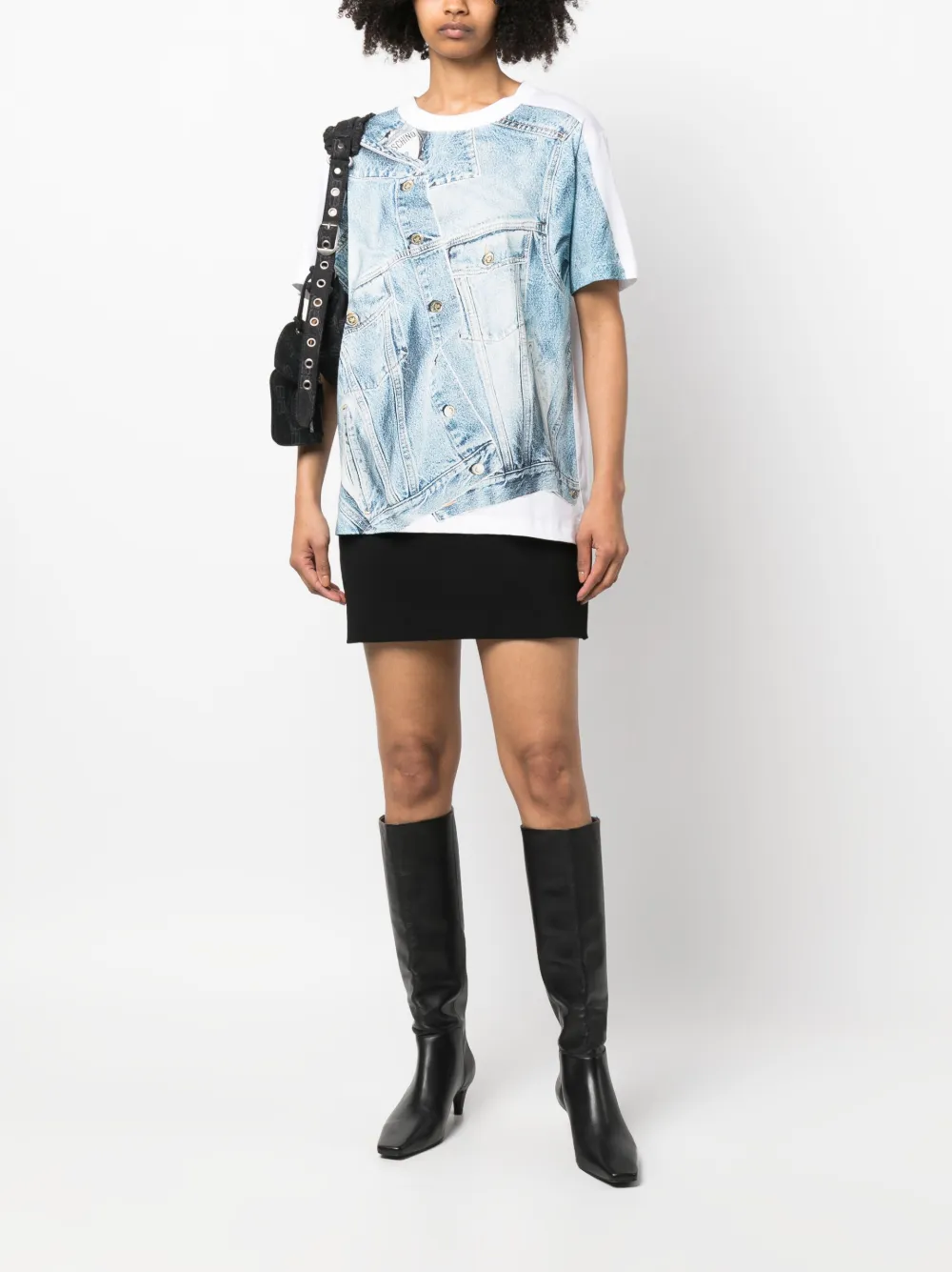 Moschino T-shirt met denim print - Wit
