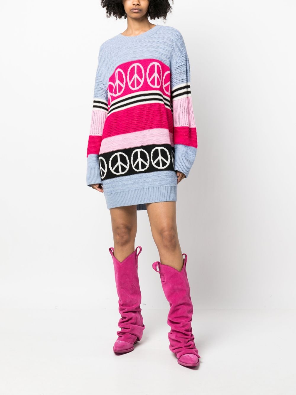 Shop Moschino Peace Sign Colour-block Sweater Dress In Blue
