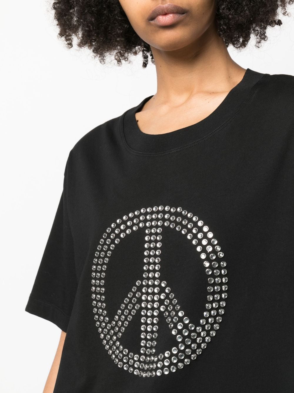 Shop Moschino Rhinestone Peace Sign T-shirt In Black