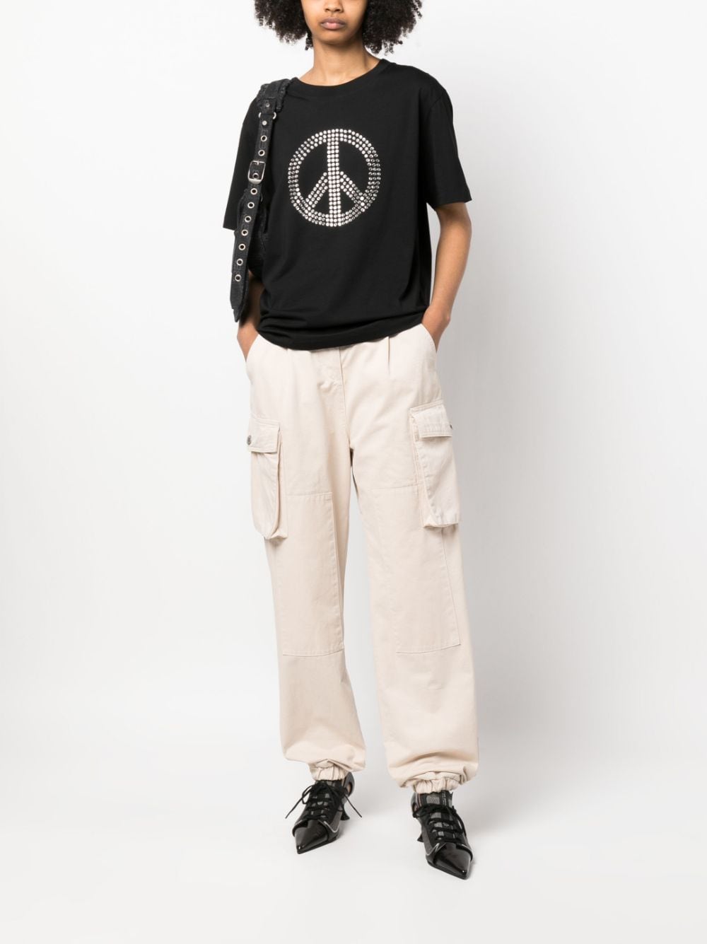Moschino T-shirt met vredesteken - Zwart