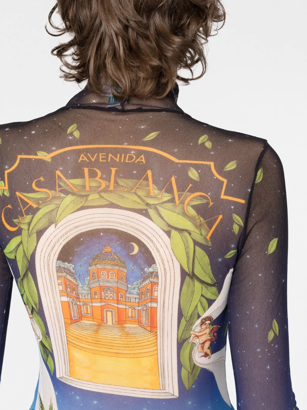 Casablanca Printed Mesh Top In Yellow