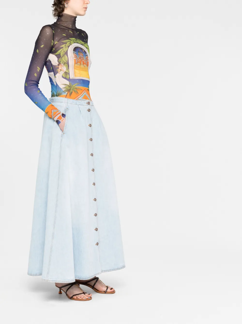 Casablanca Printed Mesh Top In Yellow