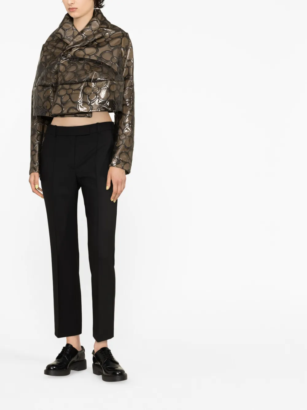 Shop Comme Des Garçons Floral-print Cropped Jacket In Brown