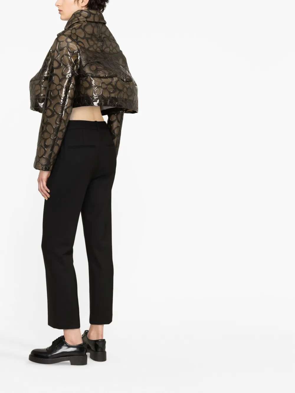 Shop Comme Des Garçons Floral-print Cropped Jacket In Brown