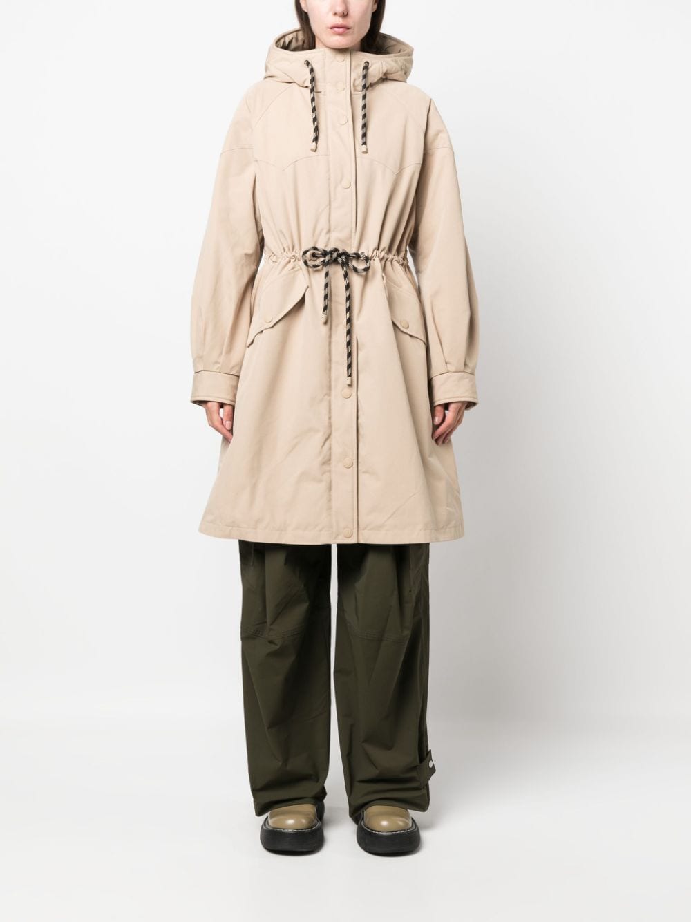Woolrich long-line drawstring parka coat - Beige