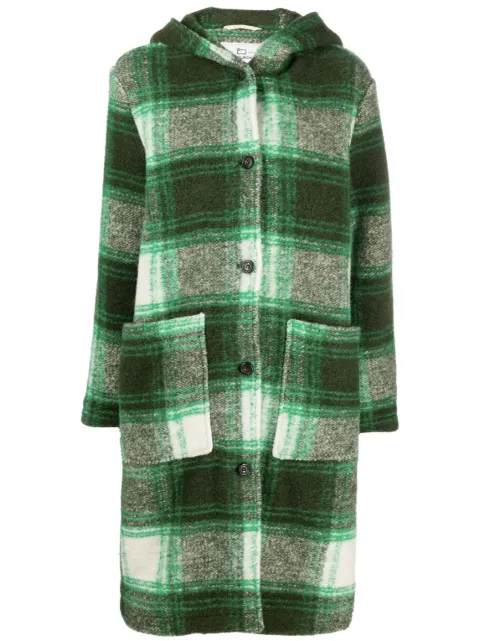 Woolrich checked hooded wool-blend coat