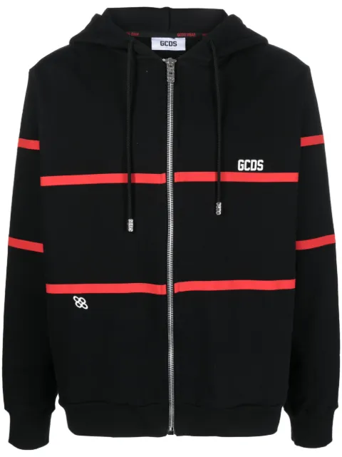 GCDS stripe-print zip-up hoodie