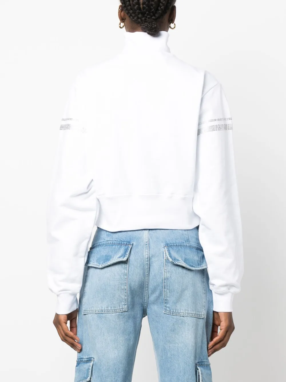 Gcds Rhinestone-embellished Cropped Sweatshirt In 白色